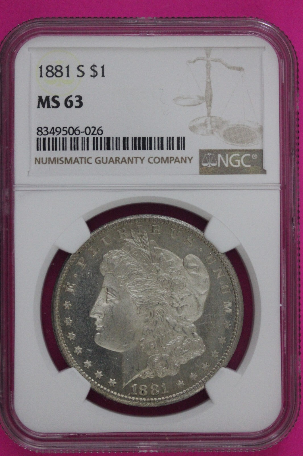 1881 S MS 63 Liberty Morgan Silver Dollar NGC Certified Graded Authentic 726
