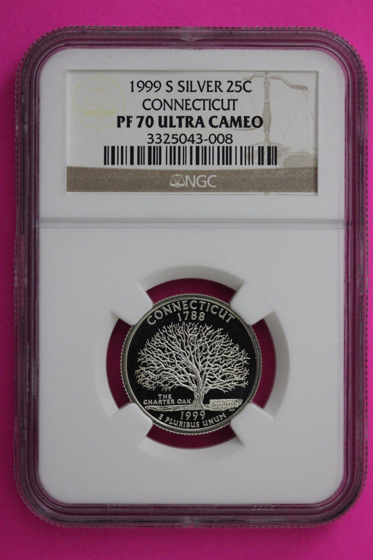 1999 S PF 70 Connecticut Silver State Quarter NGC Certified Authentic Slab 394