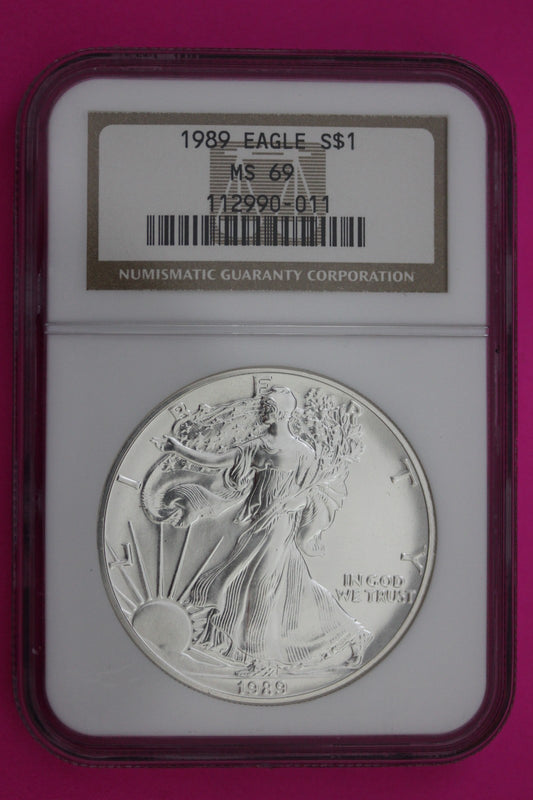 1989 MS 69 Silver Eagle 1 OZ .999 Silver NGC Certified Graded Authentic 179