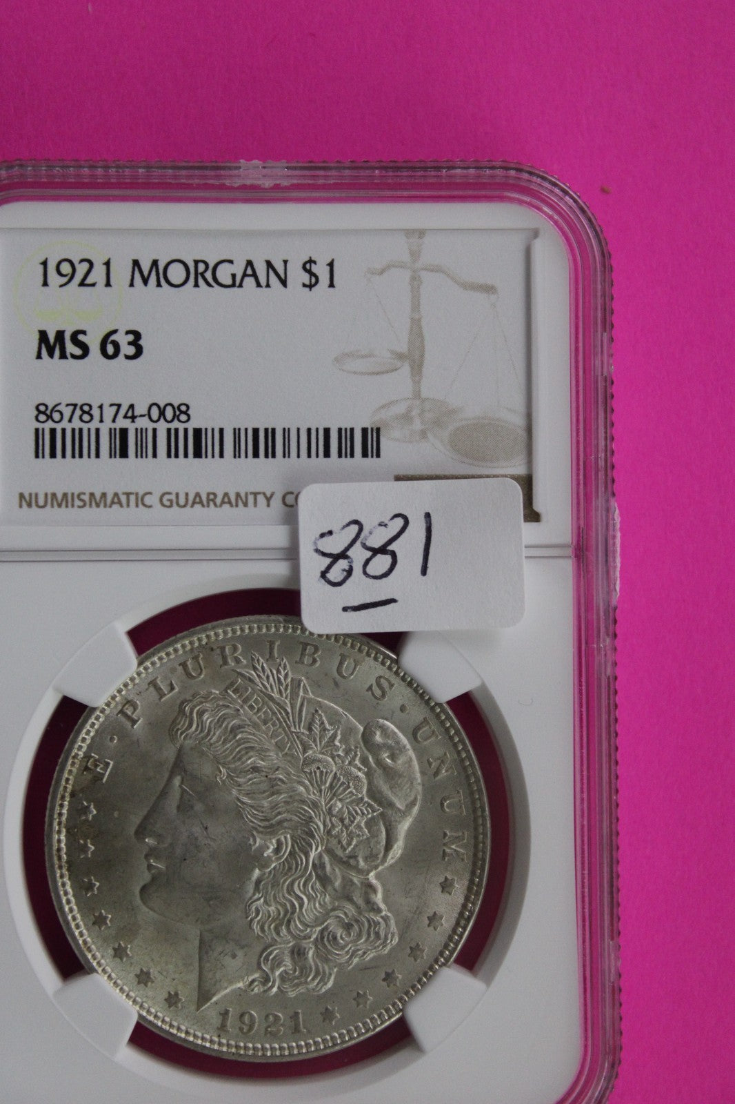 1921 P MS 63 Liberty Morgan Silver Dollar NGC Certified Graded Authentic 881