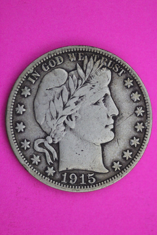 1915 S Barber Liberty Half Dollar Scarce Semi Key Date Silver Old Coin 0028