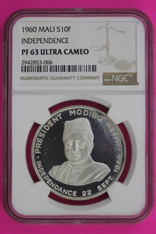 1960 PF 63 Ultra Cameo Mali 10 Francs Independence NGC Certified Graded 1309
