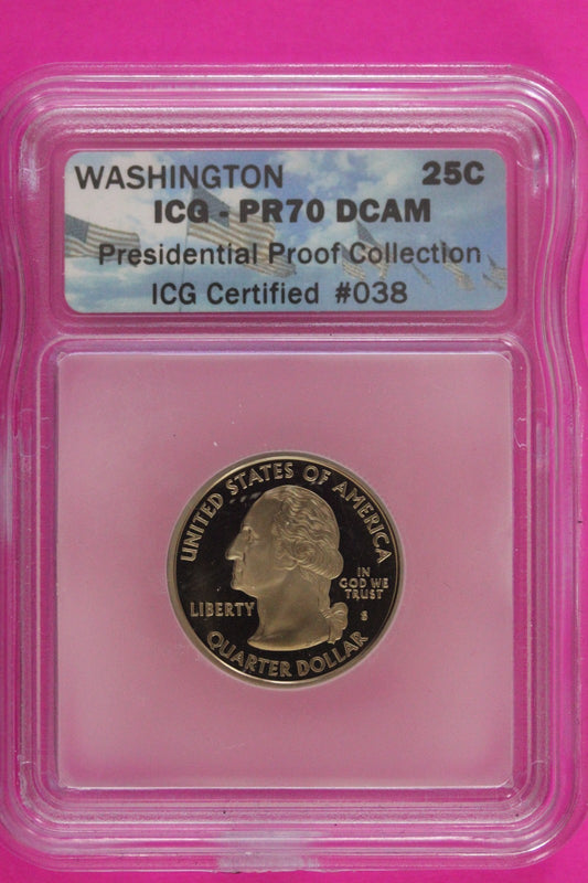 2007 S PR 70 Proof Washington Clad State Quarter ICG Certified Graded Slab 168