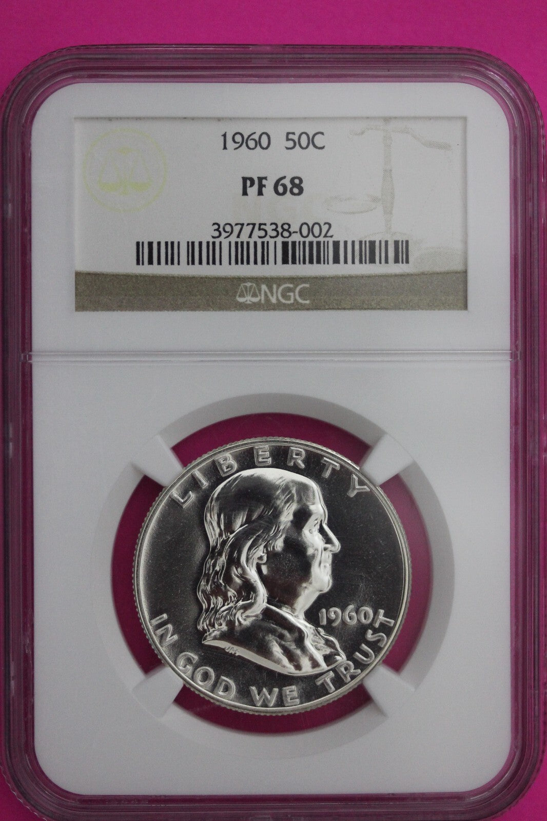 1960 PF 68 Ben Franklin Silver Proof Half Dollar NGC Graded Certified Slab 833
