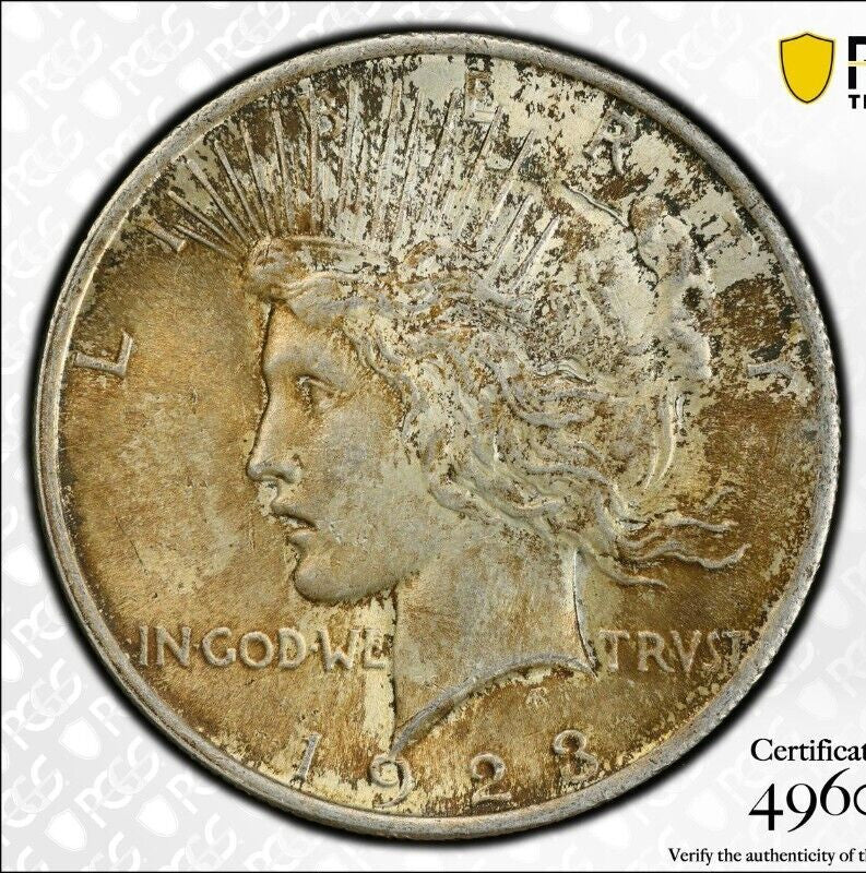 Toned 1923 P MS 62 Peace Silver Dollar PCGS Graded Certified Authentic Slab 72