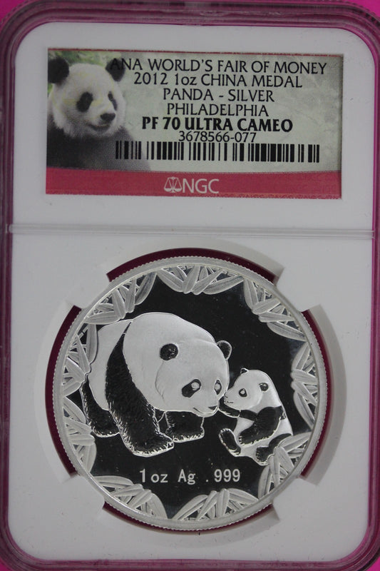 2012 PF 70 China Panda 1 OZ Silver Coin NGC World's Fair Of Money Milkspots 104