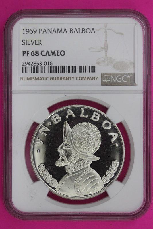 1969 Panama PF 69 Cameo Proof Silver Balboa NGC Certified Graded Authentic 1300