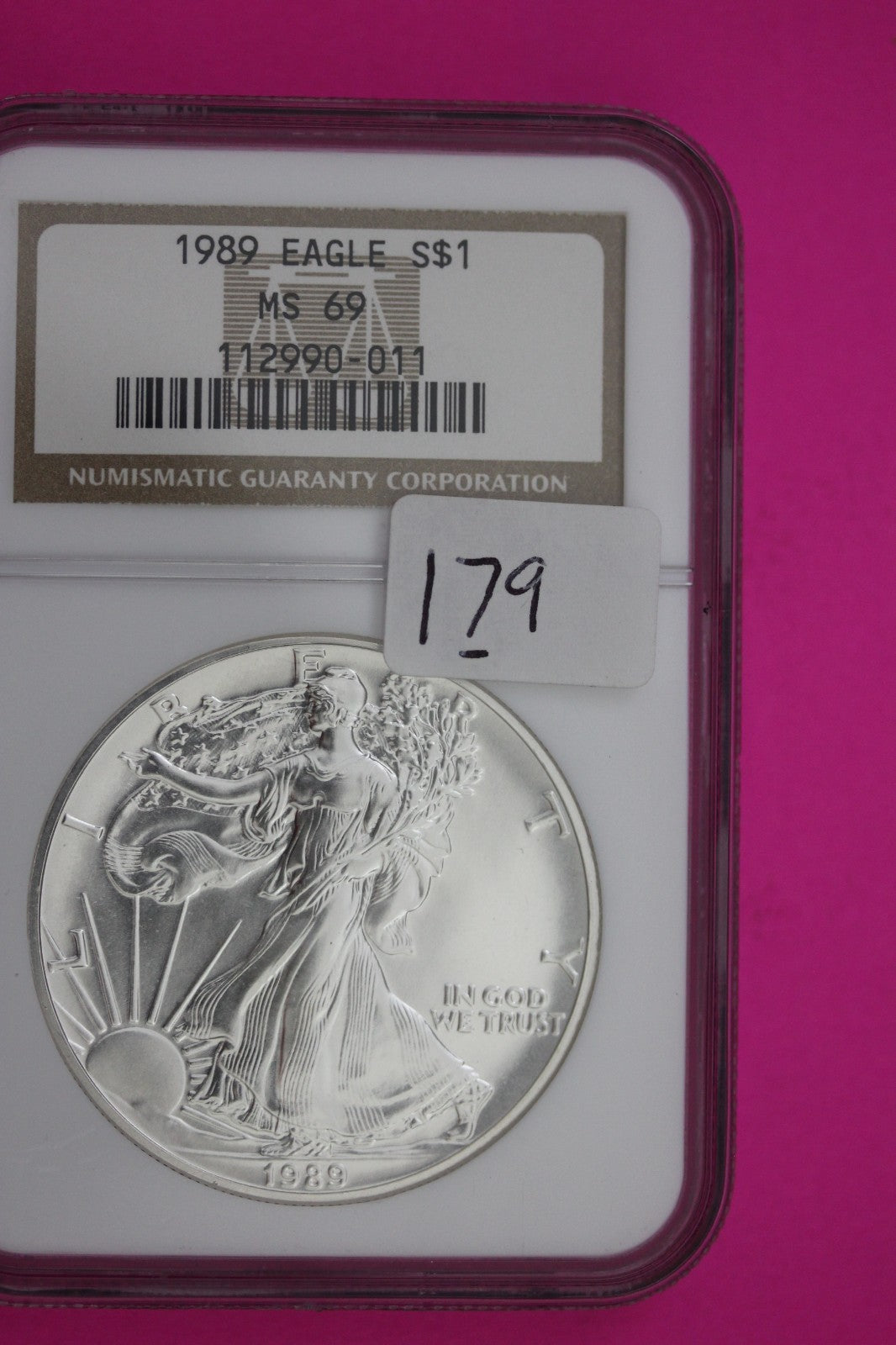 1989 MS 69 Silver Eagle 1 OZ .999 Silver NGC Certified Graded Authentic 179