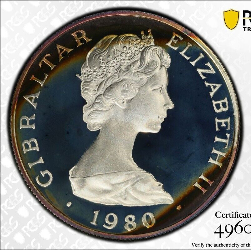Toned 1981 PR 68 DCAM Crown Gibraltar Admiral Nelson Battle Trafalgar PCGS 575