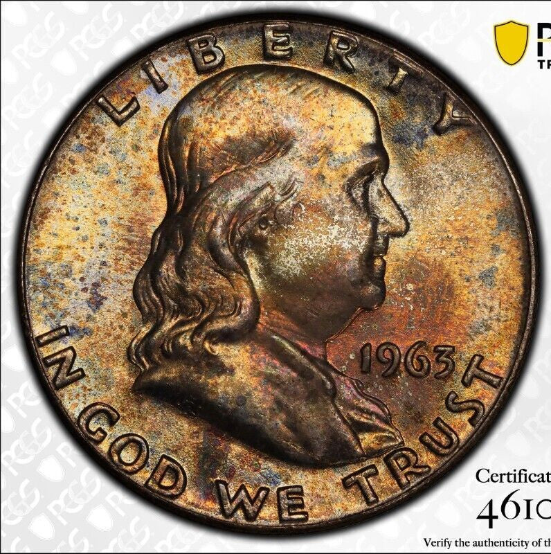 Toned Color 1963 P MS 64 Ben Franklin Half Dollar Trueview Pics PCGS Slab 1518