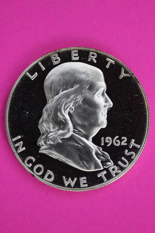 OBV Cameo 1962 Proof Ben Franklin Half Dollar Silver Coin Authentic Genuine 1788