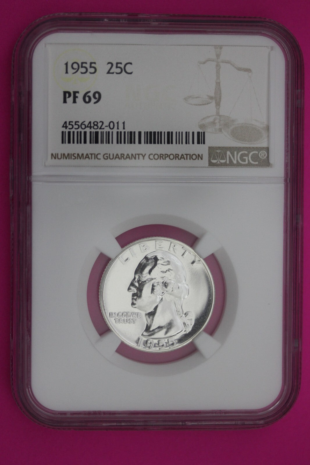 1955 PF 69 Proof Washington Silver Quarter NGC Certified Graded Authentic 252