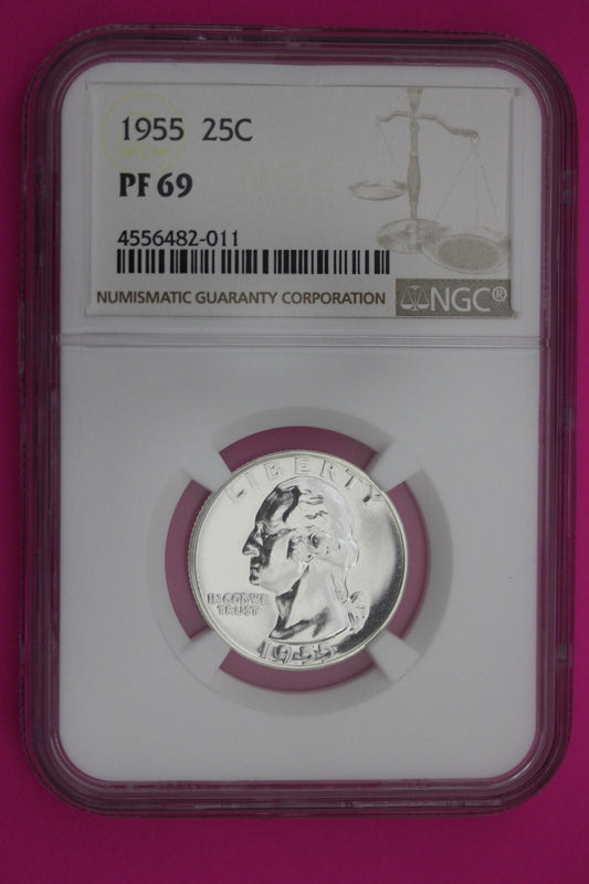 1955 PF 69 Proof Washington Silver Quarter NGC Certified Graded Authentic 252