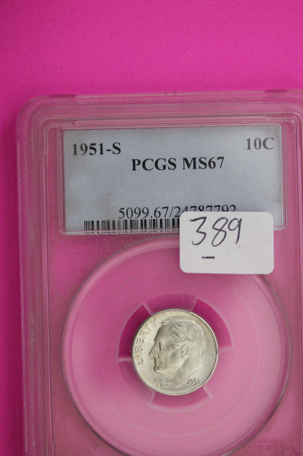 1951 S MS 67 Roosevelt Silver Dime PCGS Certified Graded Authentic Slab Coin 389