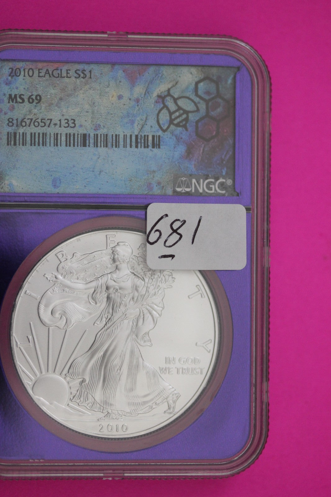 Rare Trader Bea Purple Label 2010 MS 69 Silver Eagle 1 OZ .999 Silver NGC  681