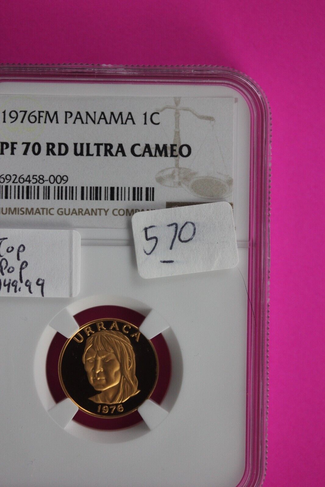 1976 Panama PF 70 Red Ultra Cameo Proof 1 Centesimo Coin NGC Slab Top Pop 570