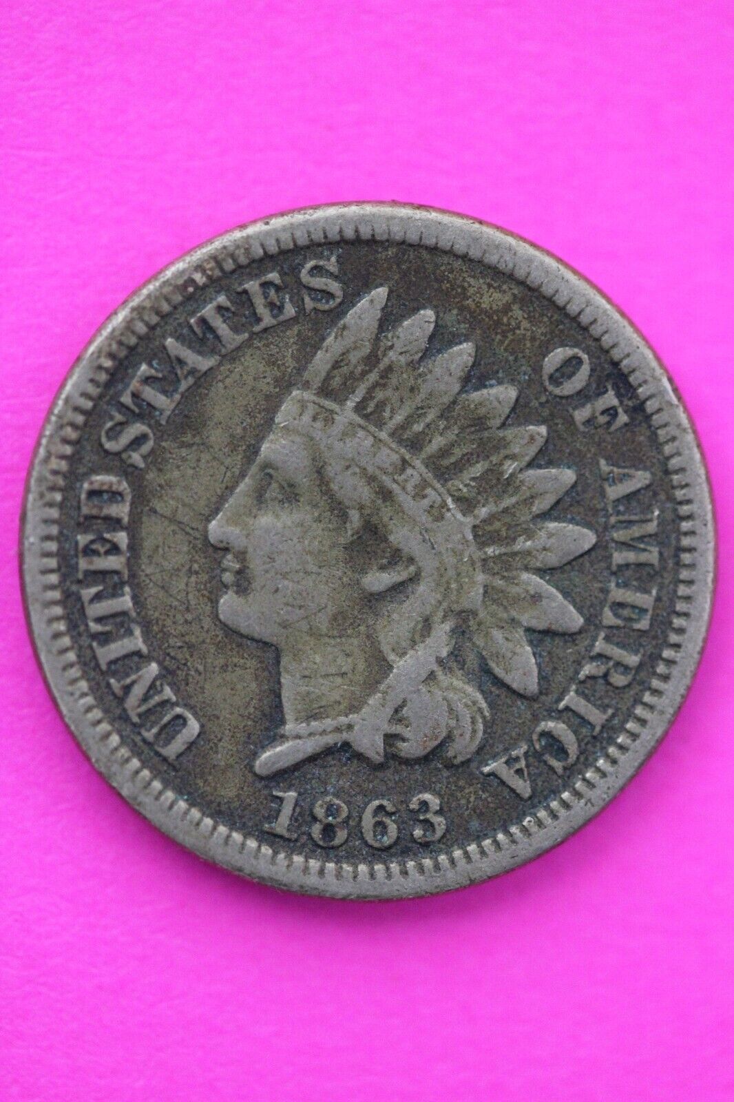 1863 Copper Nickel Indian Head Cent Penny Early Type Coin Exact Coin Pictured 64