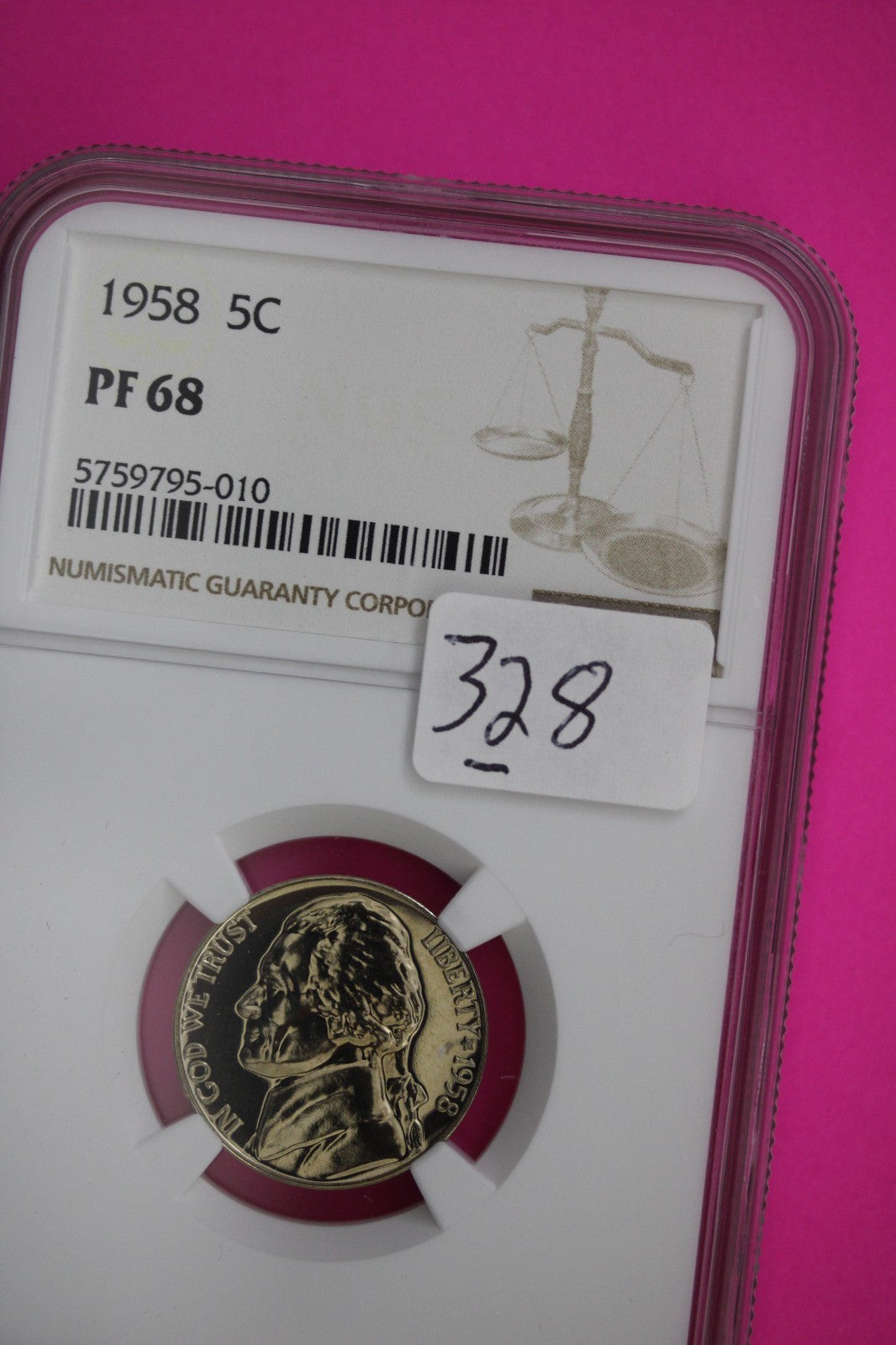 1958 PF 68 Jefferson Nickel NGC Certified Graded Authentic Genuine Slab 328