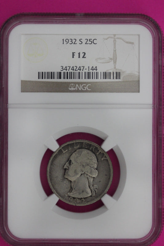 1932 S F 12 Key Date George Washington Silver Quarter NGC Certified Graded 983