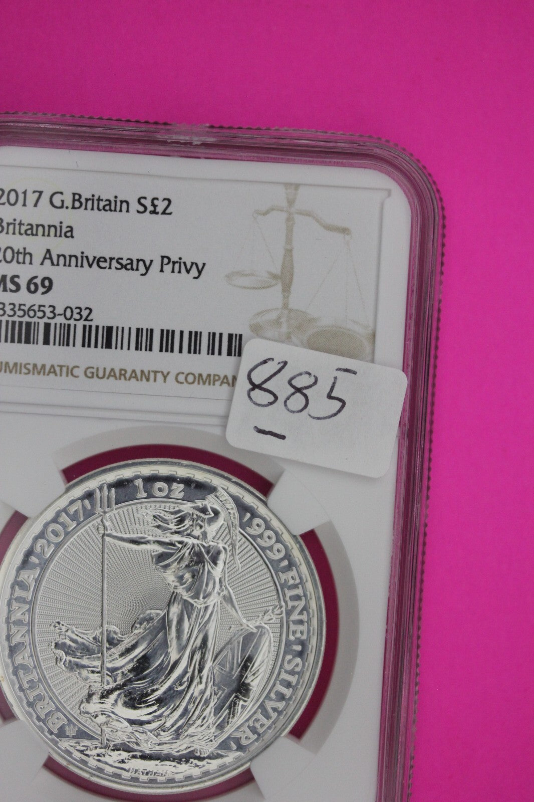 2017 MS 69 Great Britain £2 Britannia 20th Anniversary Privy NGC Graded Slab 885