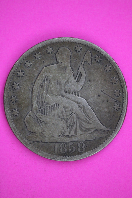 1858 O Seated Liberty Silver Half Dollar Guaranteed Authentic Genuine Coin 2852