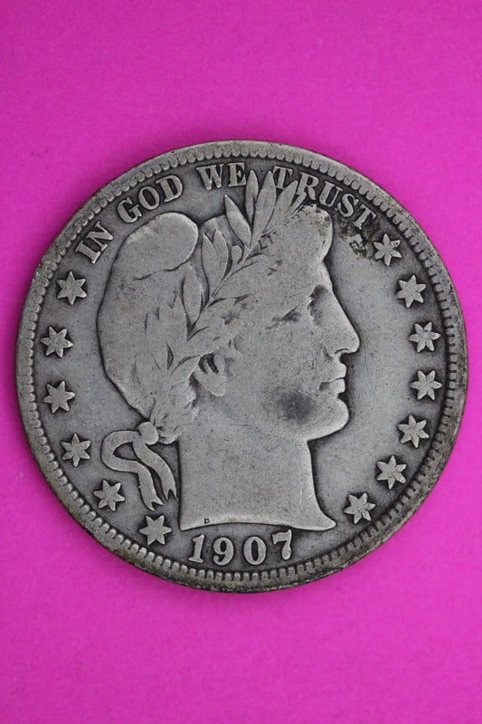 1907 P Barber Liberty Half Dollar Silver Scarce Semi Key Date Coin 0400N