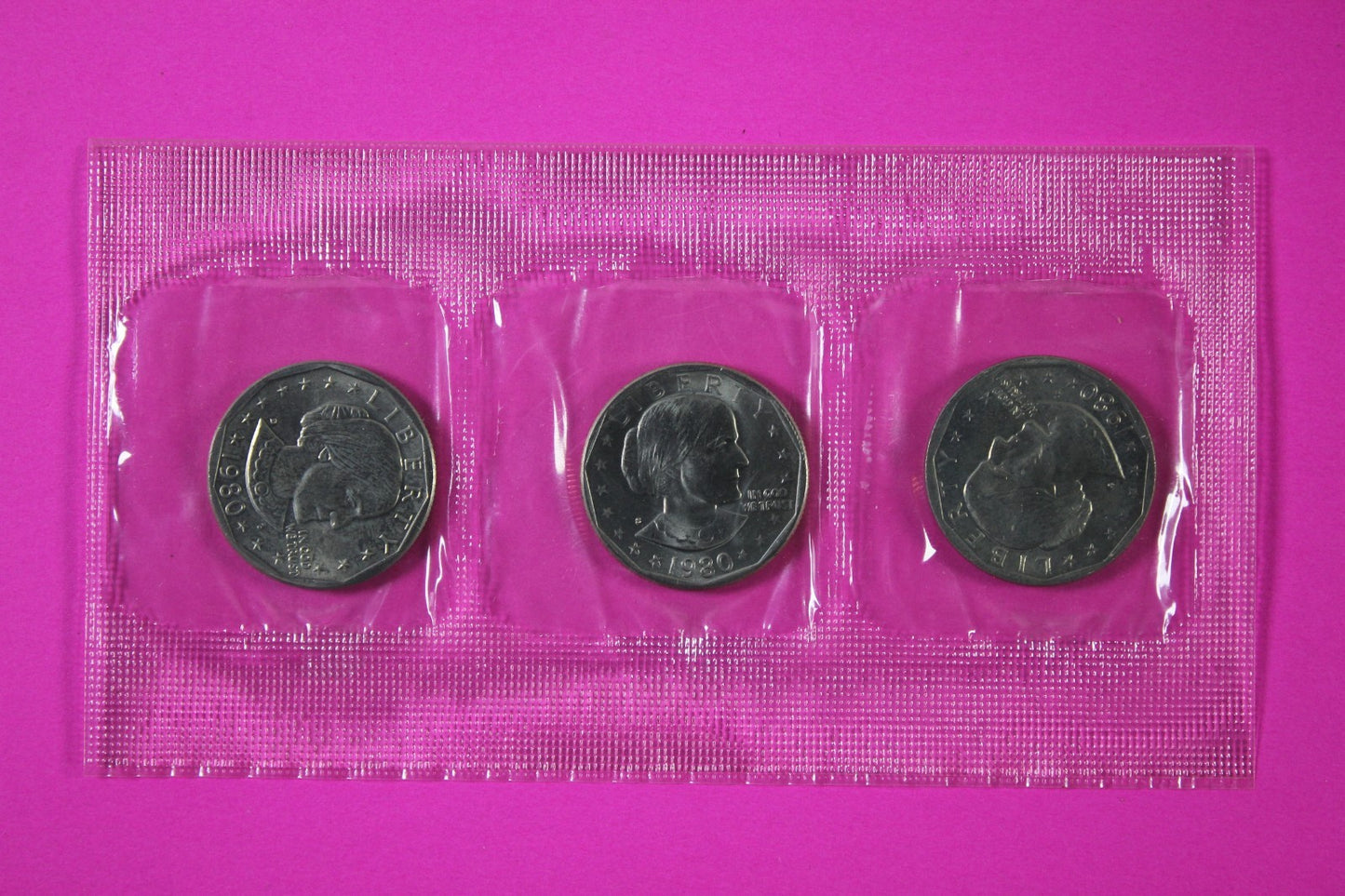 1980 Susan B Anthony Dollar Souvenir Set P D S 3 BU Dollar Coins Authentic 9040