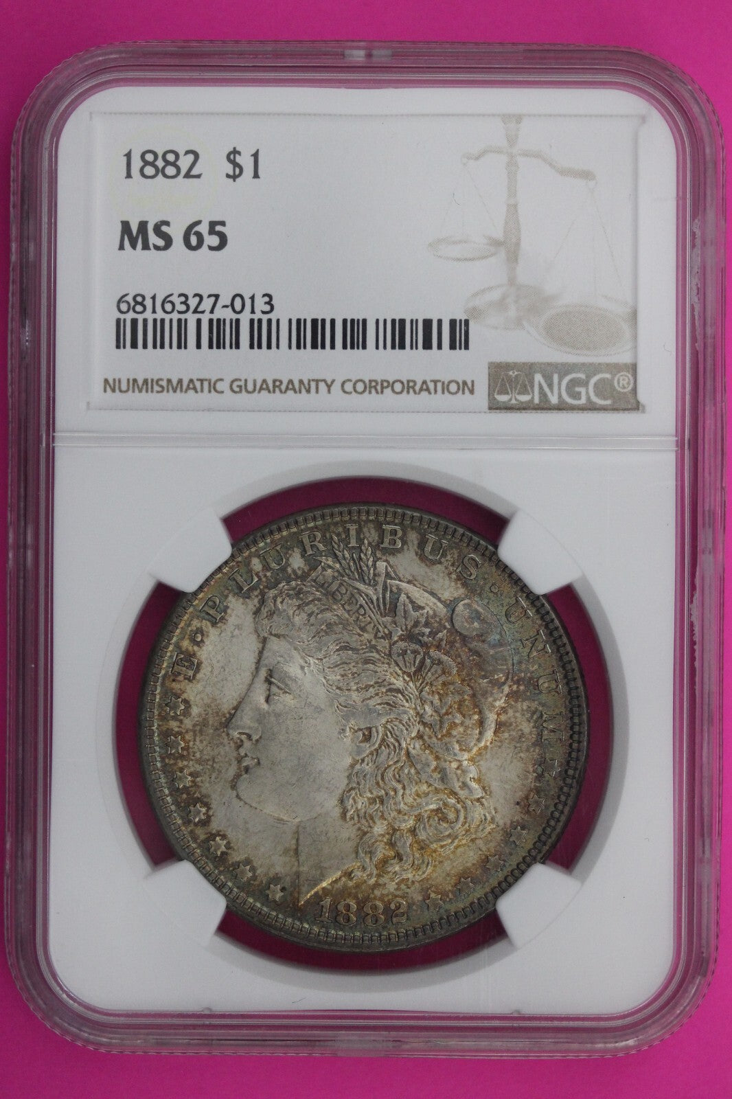 Rainbow Toned 1882 P MS 65 Liberty Morgan Silver Dollar NGC Certified Slab 409