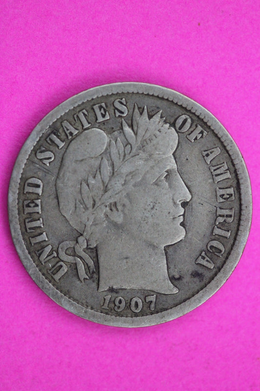 1907 P Barber Liberty Dime Scarce Semi Key Date Silver Coin Free Shipping 0065
