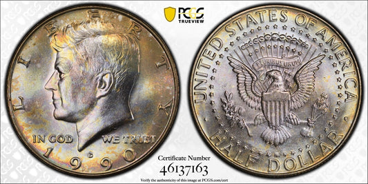 Neon Toned 1990 D MS 65+ John Kennedy Half Dollar PCGS Trueview Slab 1060