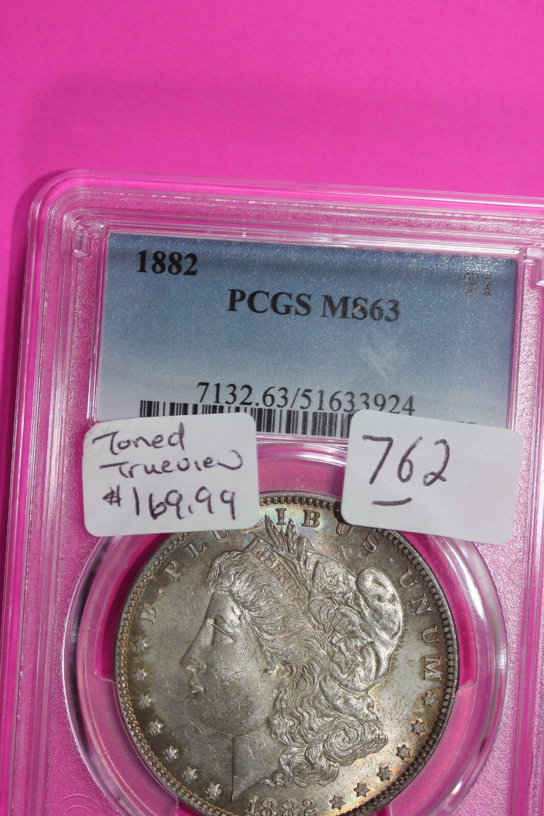 Nicely Toned 1882 P MS 63 Liberty Morgan Silver Dollar PCGS Certified Slab 762