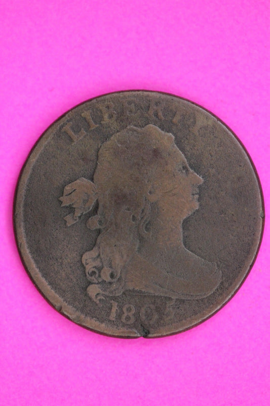 1805 Stems Large 5 Draped Bust Half Cent Guaranteed Authentic Genuine Coin 1517