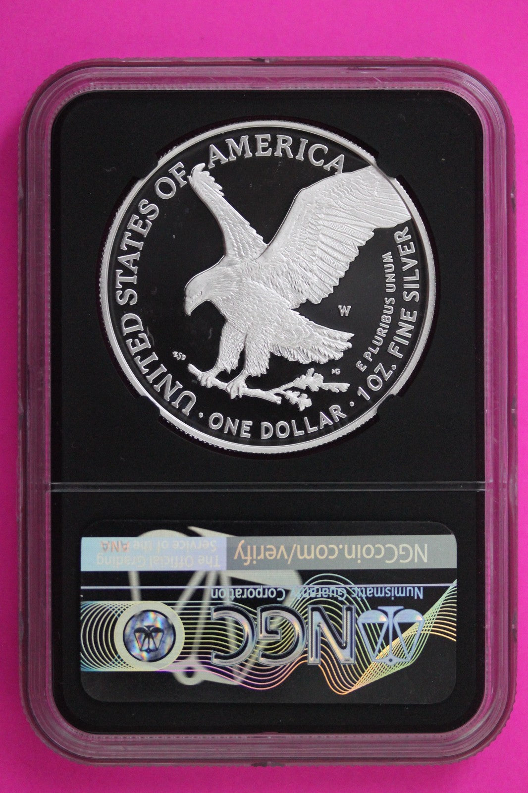 2021 W T2 PF 70 Proof DCAM Silver American Eagle NGC Gaudioso Signature 276