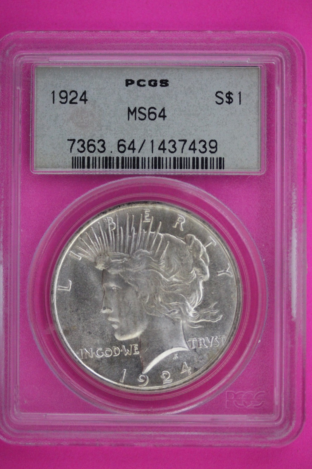1924 P MS 64 Liberty Peace Silver Dollar PCGS Certified Graded Authentic 607