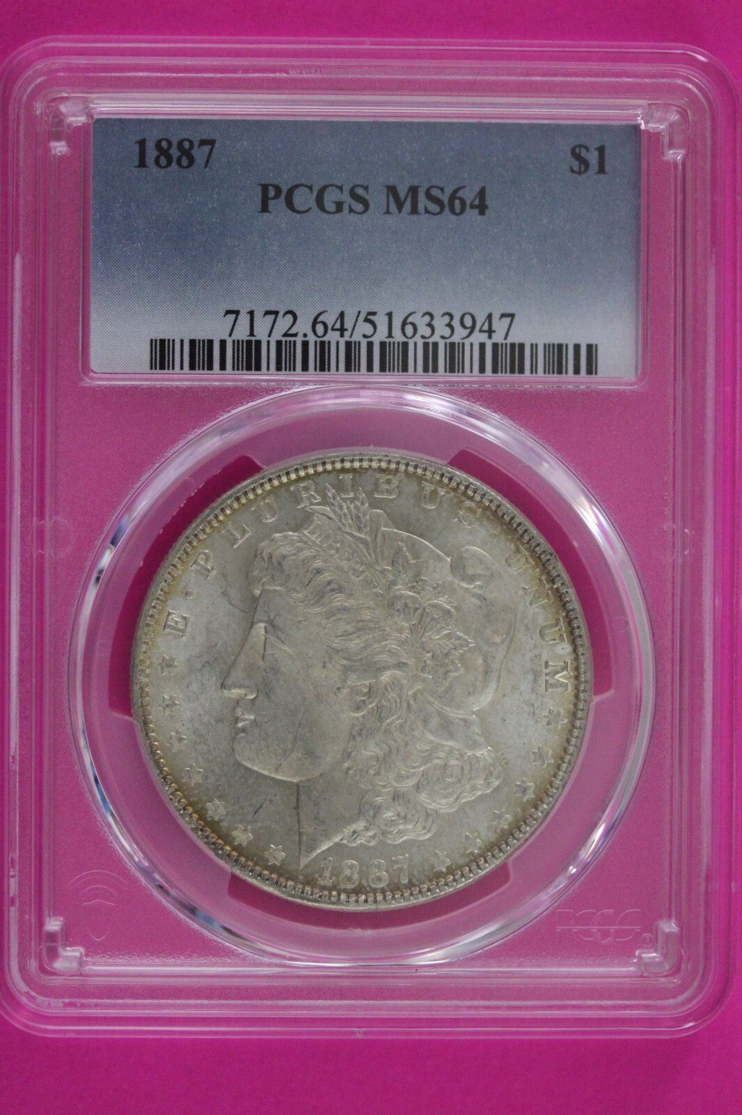 Toned 1887 P MS 64 Liberty Morgan Silver Dollar PCGS Certified Graded Slab 1085