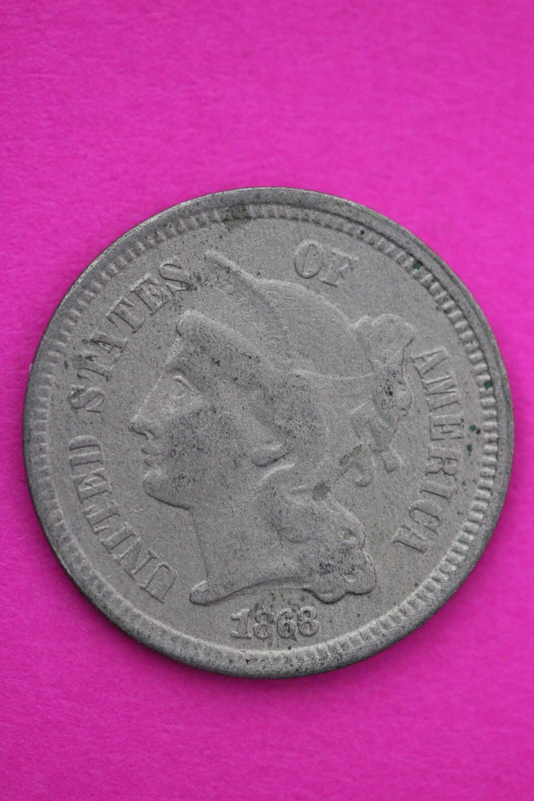 1868 Three 3 Cent Nickel Scarce Semi Key Date Type Coin Philadelphia Mint 24