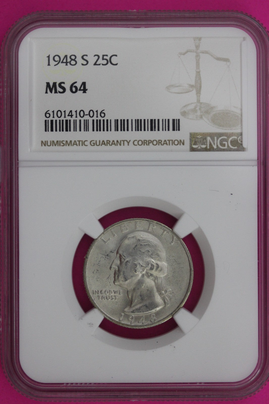 1948 S MS 64 Washington Silver Quarter NGC Certified Graded Authentic 1263