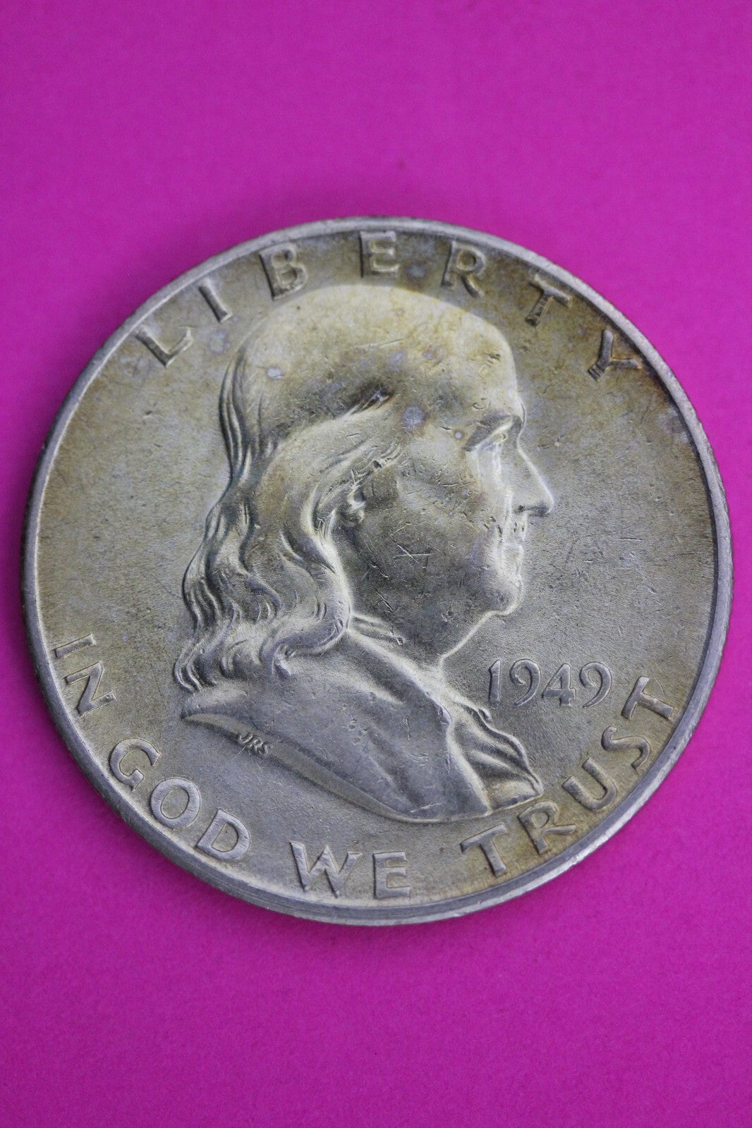 High Grade Toned 1949 S Ben Franklin Silver Half Dollar Exact Coin Shown 08
