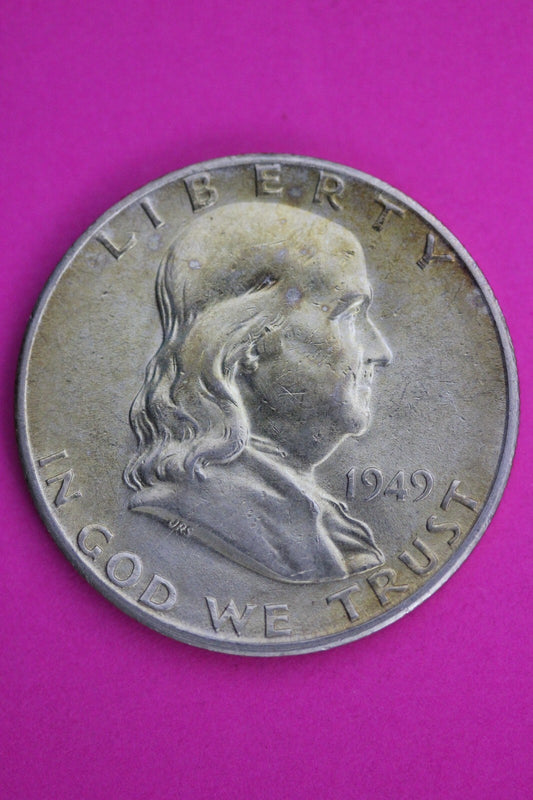 High Grade Toned 1949 S Ben Franklin Silver Half Dollar Exact Coin Shown 08