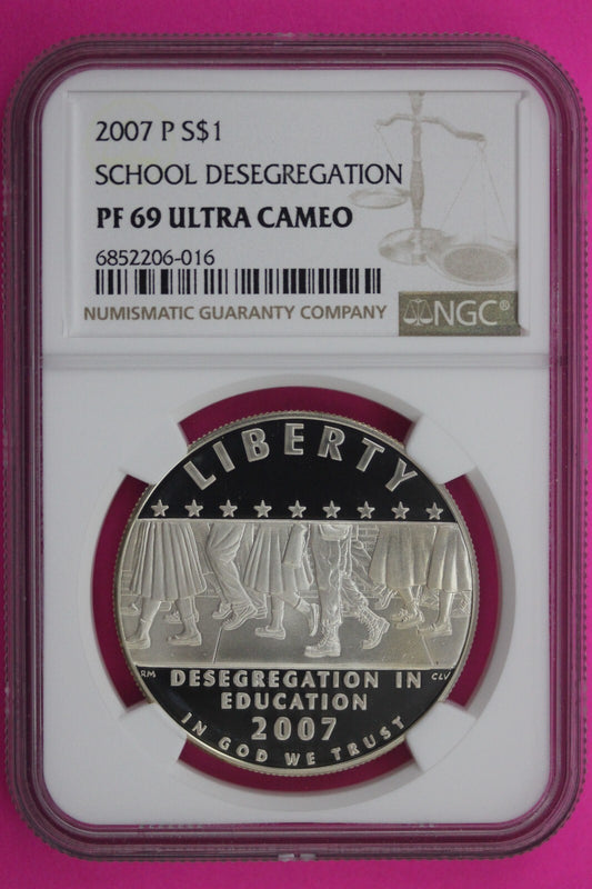 2007 P PF 69 Proof School Desegregation Commemorative Silver Dollar NGC 327