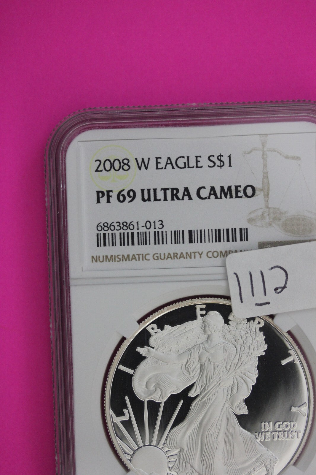 2008 W PF 69 Silver American Eagle Ultra Cameo Authentic Proof Coin NGC 1112
