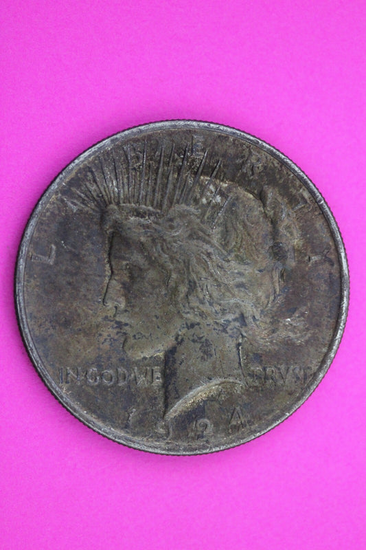 Toned 1924 P Peace Silver Dollar LIberty Coin Guaranteed Authentic 0329N