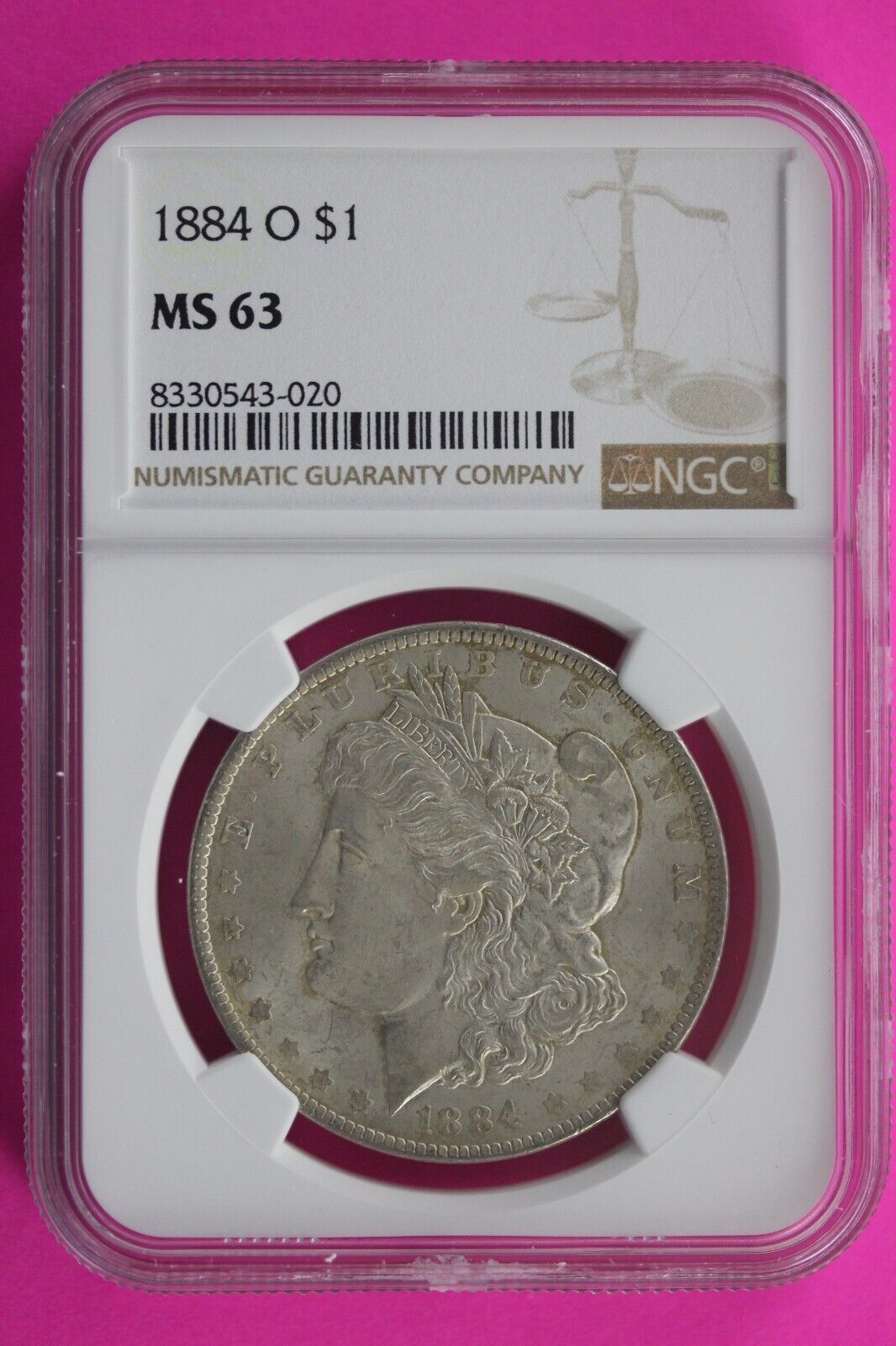 1884 O MS 63 Liberty Morgan Silver Dollar NGC Certified Graded Authentic Slab 19