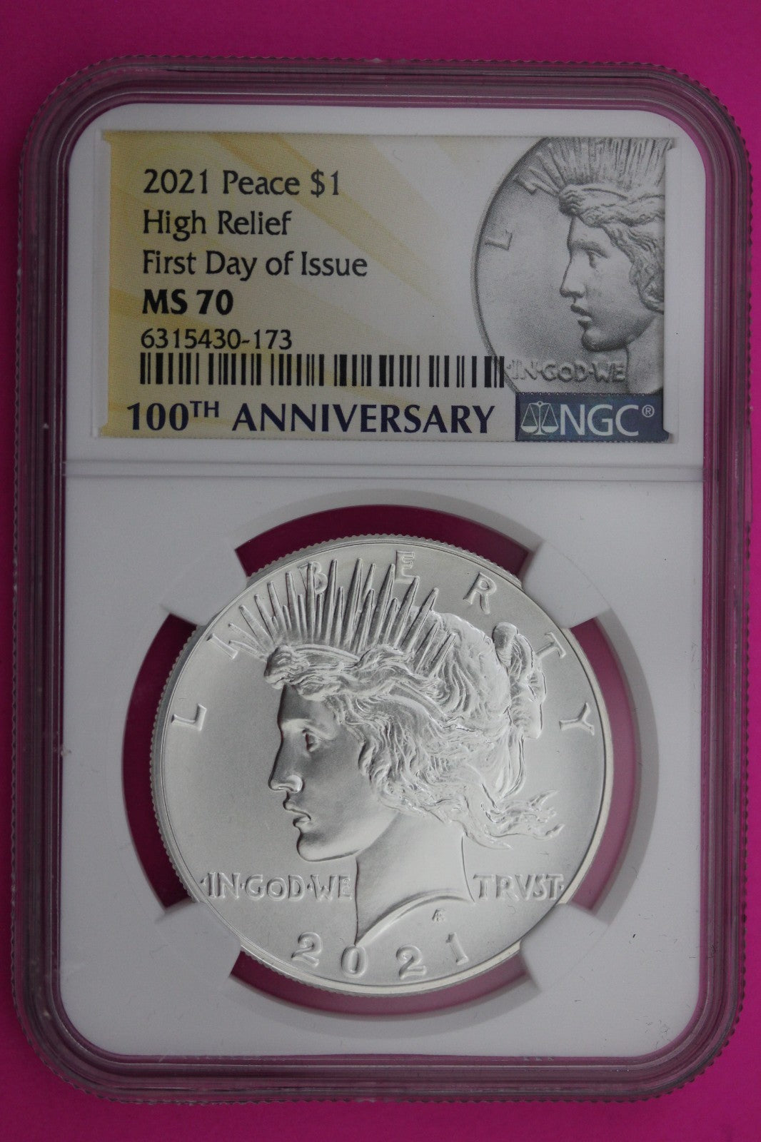 RARE 2021 MS 70 Peace Silver Dollar 1rst Day Issue NGC Authentic Graded Coin 608
