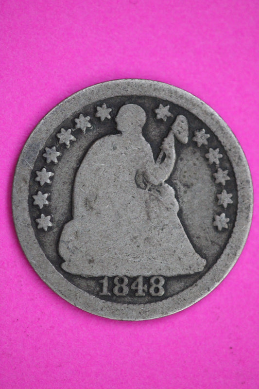 1848 ? Seated Half Dime Silver Exact Coin Shown Filler Damaged Bent 2731