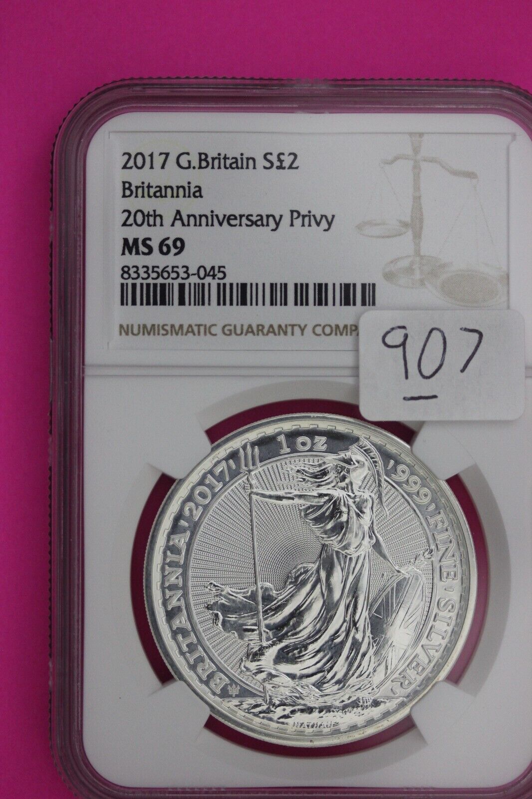 2017 MS 69 Great Britain £2 Britannia 20th Anniversary Privy NGC Graded Slab 907