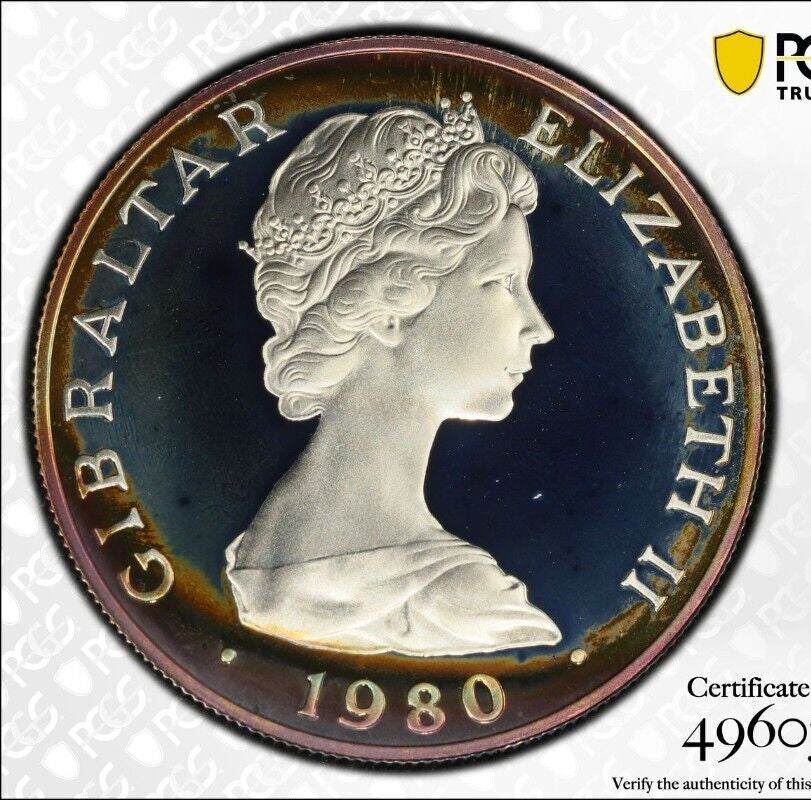 1981 PR 68 DCAM Crown Gibraltar Admiral Nelson Battle Trafalgar PCGS Silver 572