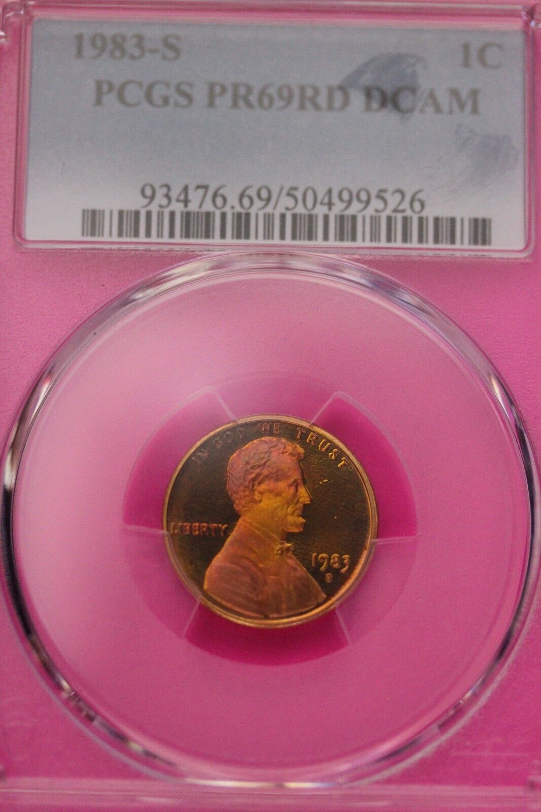 Toned 1983 S PR 69 Red DCAM Abraham Lincoln Memorial Cent PCGS Graded Slab 423