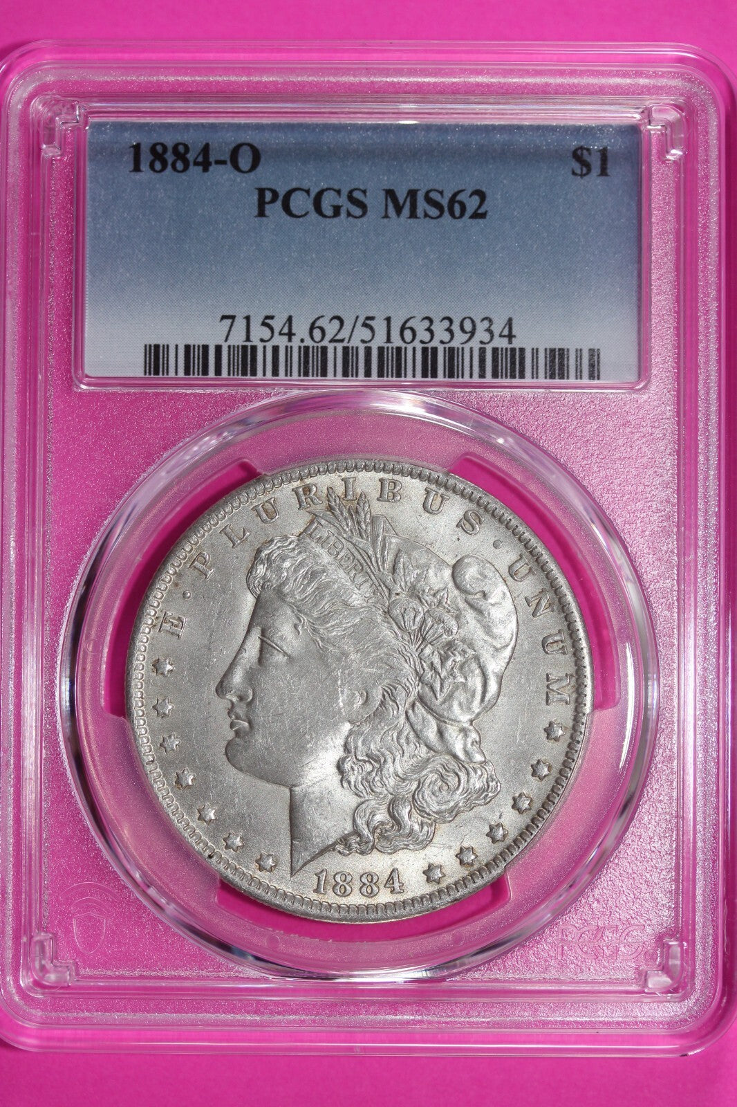 Nicely Toned 1884 O MS 62 Liberty Morgan Silver Dollar PCGS Certified Slab 754
