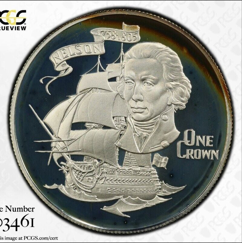 Toned 1981 PR 68 DCAM Crown Gibraltar Admiral Nelson Battle Trafalgar PCGS 575